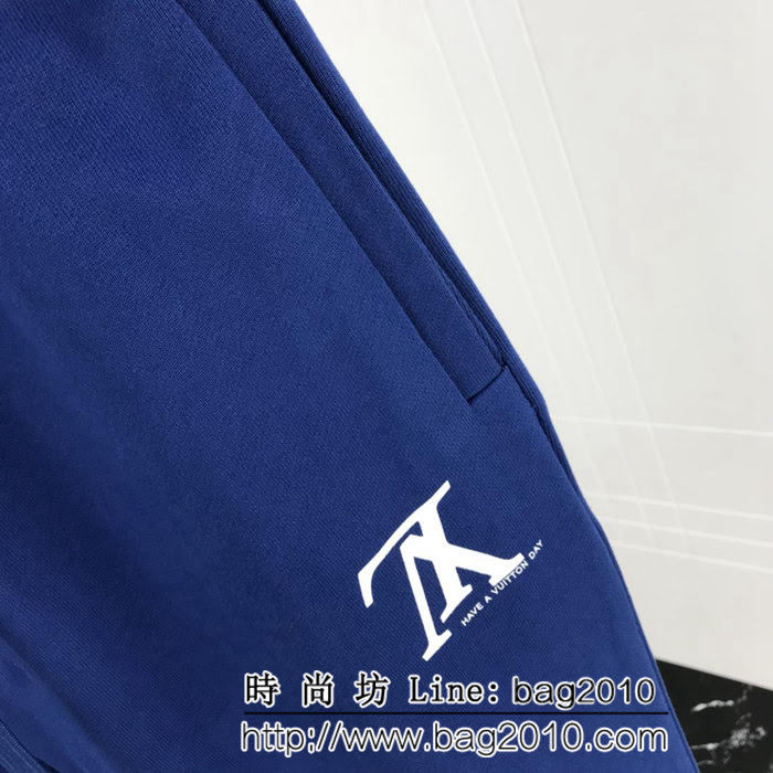 LV路易威登 18秋冬新品印花衛褲 純棉毛圈棉料 拉鏈獨特設計 電光藍最新流行色 ydi2421